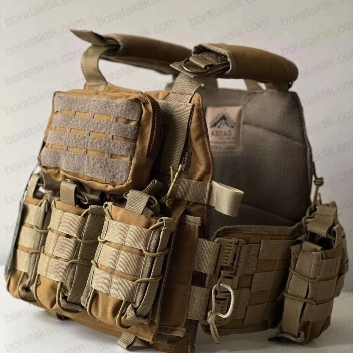 Tan Desert Asdağ QR Hücum Yeleği Kurtulmalı Quick Release HK33 Mpt76 MPT55 Ak47 (Plakalıklı)
