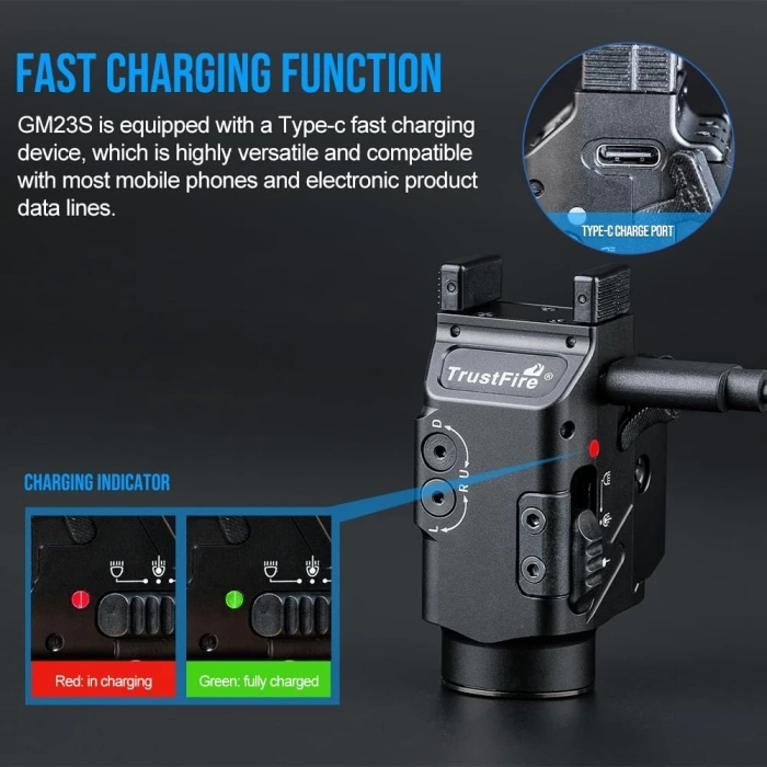 TrustFire GM23s Mini Lazerli Fener Orjinal 800 lümen Light and Green Laser Combo