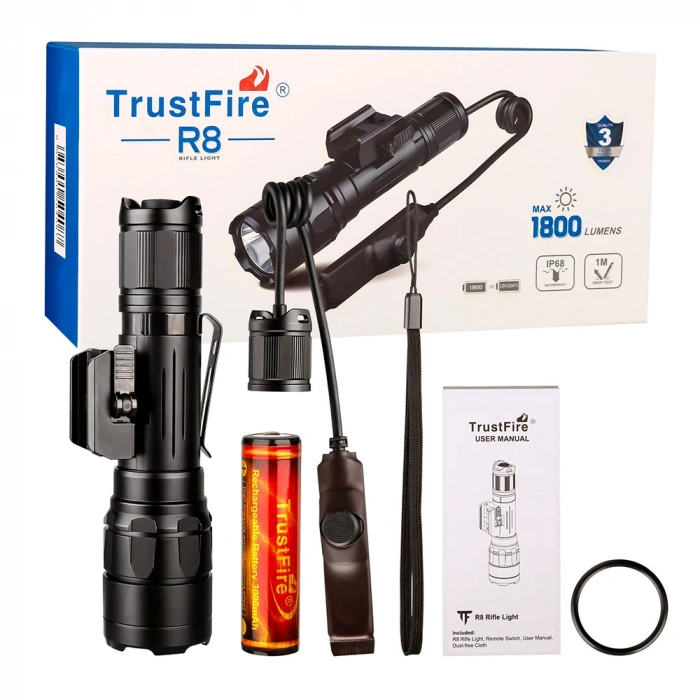 TrustFire Orjinal R8 1800Lumen KABLOLU Tüfek Feneri Rail Mount Flashlight Avcı Feneri