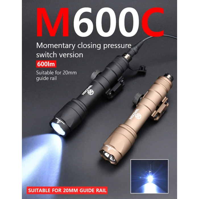 Tüfek Feneri 22mm Wadsn Metal M300W Strobe Scoutlight M600W el feneri avcılık silah feneri Airsoft kablolu metal fener 22 mm ray için