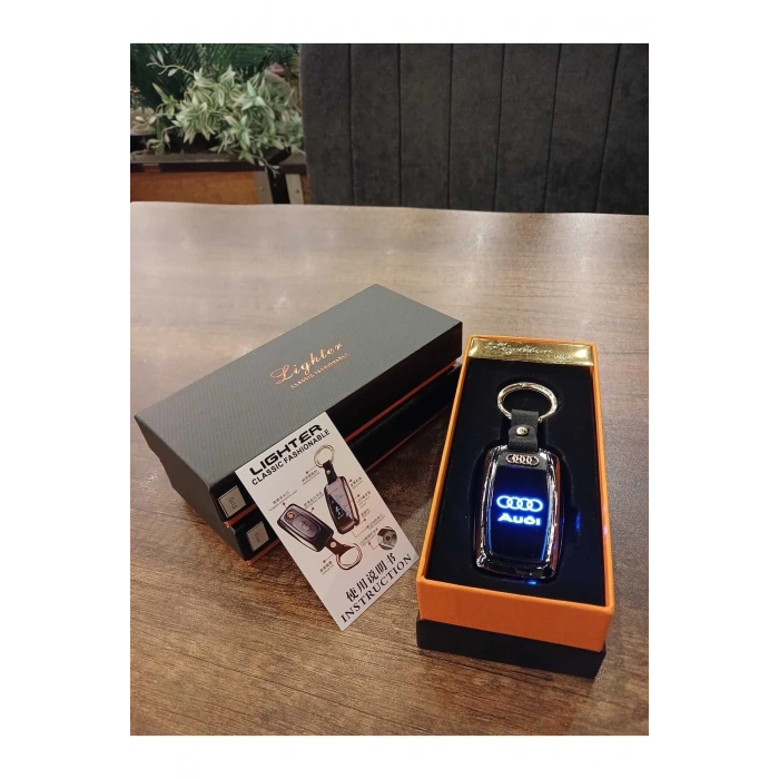 Usb Şarjlı Audi Anahtarı Görünümlü Fenerli Premium Elektronik Çakmak Audi Anahtarlık (siyah)