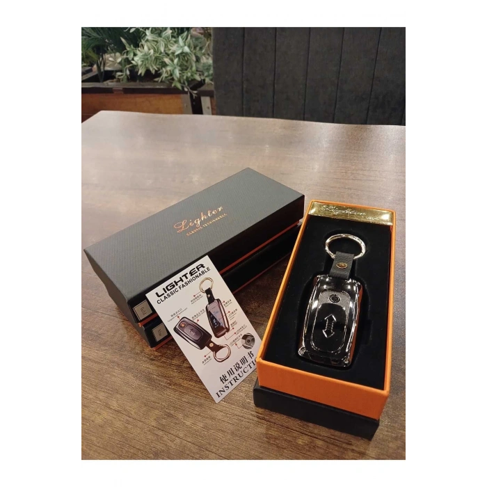 Usb Şarjlı Audi Anahtarı Görünümlü Fenerli Premium Elektronik Çakmak Audi Anahtarlık (siyah)