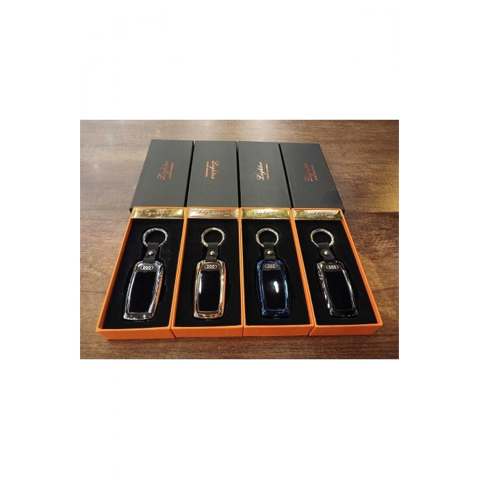 Usb Şarjlı Audi Anahtarı Görünümlü Fenerli Premium Elektronik Çakmak Audi Anahtarlık (siyah)