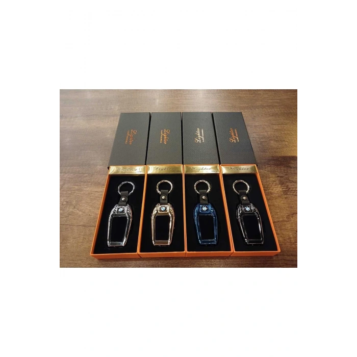 USB Şarjlı Bmw Anahtarı Görünümlü Fenerli Premium Elektronik Çakmak Bmw Anahtarlık (Siyah)