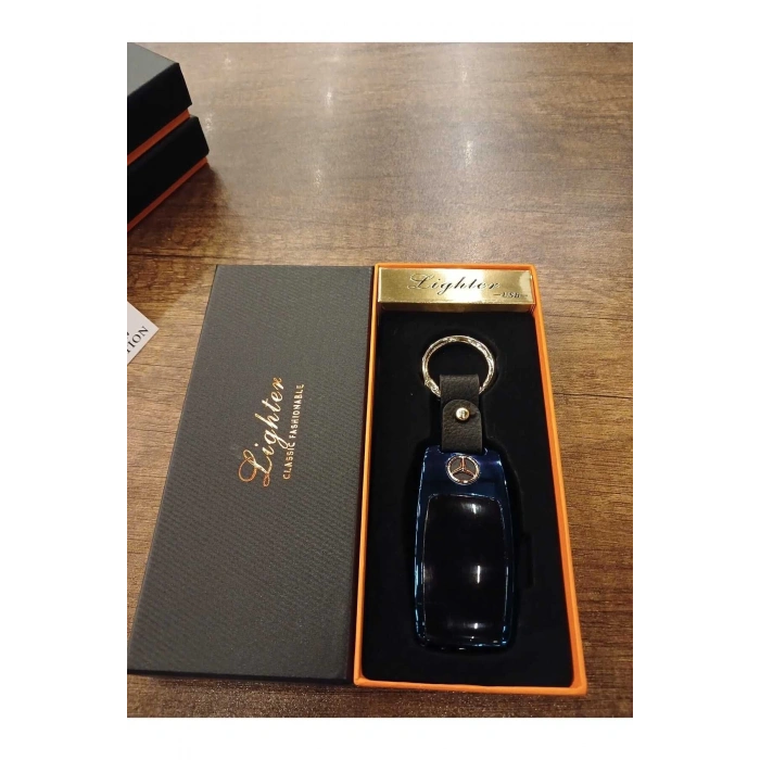 USB Şarjlı Mercedes Anahtarı Görünümlü Fenerli Premium Elektronik Çakmak Mercedes Anahtarlık