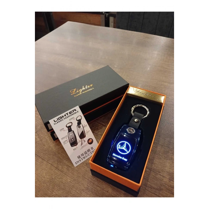 USB Şarjlı Mercedes Anahtarı Görünümlü Fenerli Premium Elektronik Çakmak Mercedes Anahtarlık