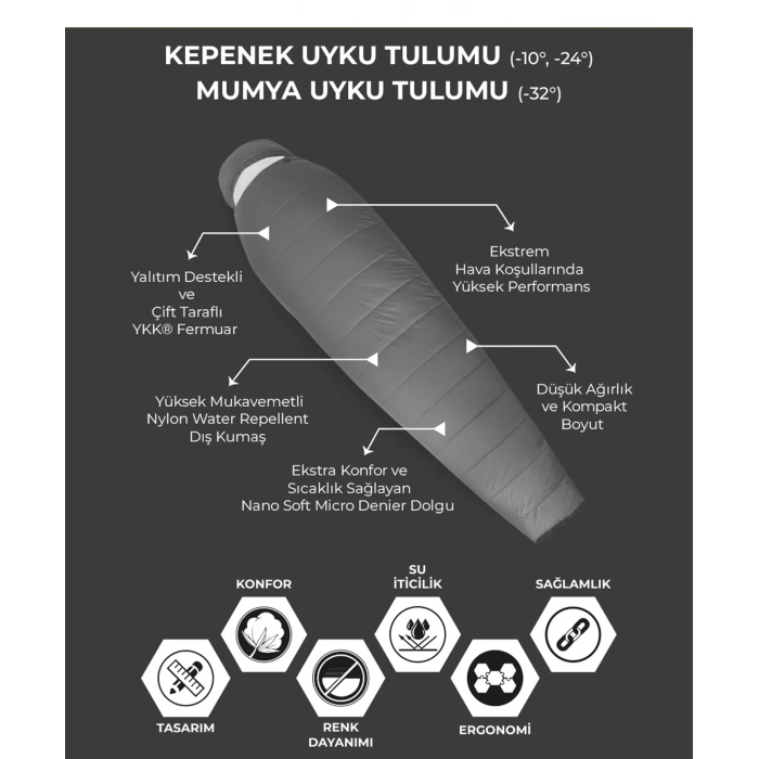 -32 Mumya Uyku Tulumu Haki Su Geçirmez