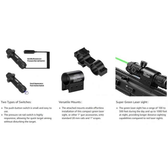 Yeşil Tüfek Lazeri Şarjlı ,Namlu Montaj Aparatlı ,Kablolu Tüfek Lazeri ,Ayarlanabilir Tüfek Lazeri 5 Parça + 3 ŞARJLI PİL