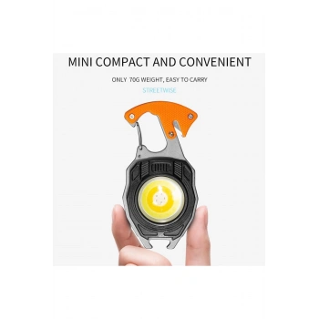 Karabina FENER Şarjlı Ultra Güçlü Led 12 Mod Kamp Fener Çakmak Tornavida Bıçak Type-c 600 LÜMEN