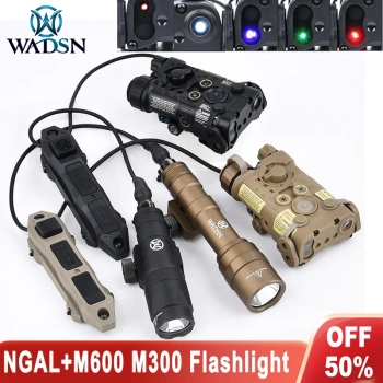 NGAL - PLASTIC CASE GREEN with Laser + Rifle Flashlight 22mm Wadsn Metal M300W Strobe Scoutlight M600W RIFLE Flashlight, Gun flashlight for Airsoft Wired Metal flashlight for 22 mm rail