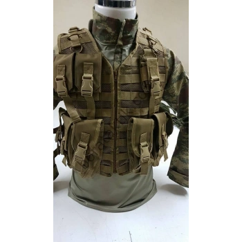 AK47 Kalaşnikof Hücum Yeleği Çölrengi Fileli 4lü Fermuarlı (Plakalıklı)