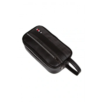 Bora Erkek Siyah Vegan Deri Suya Dayanıklı Elegan Portföy Stil El Çantası Traş Kozmetik Çanta