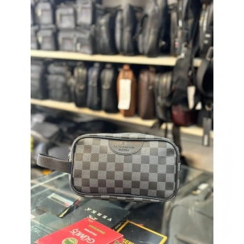 Bora Erkek Siyah Vegan Deri Suya Dayanıklı Elegan Portföy Stil El Çantası Traş Kozmetik Ekose Çanta