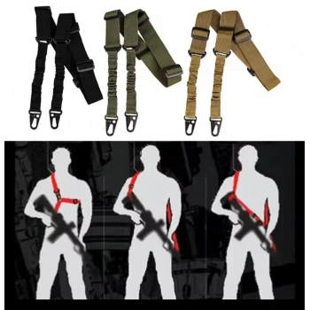 Çift Nokta Taktikal Lastikli Askı Kayışı Siyah - Haki - Tan Renk