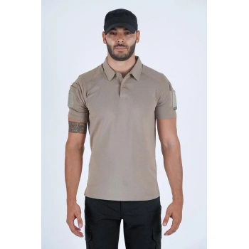Combat Taktik Pike Tişört Kısa Kol / Polo Yakalı çöl 50-50 Pamuk-Polyester