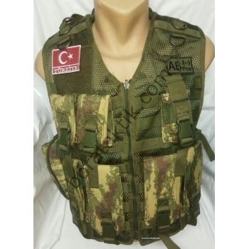 G3 HK Fermuarlı Hücum Yeleği Kamoflaj Haki Fileli (Plakalıklı)