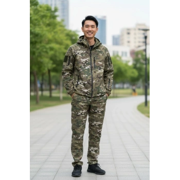 Goratex Soğuk İklim Elyaf Dolgulu Softshell Mont Pantolon Multicam
