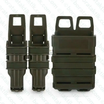 Hızlı 5.56 Haki Yeşil Şarjör Cebi +2x 9mm Şarjör Cebi Plastik Fast Mag Pouch