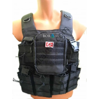 Hücum Yeleği Siyah Sig Ak47 Göbek Üstü (Plakalıklı)