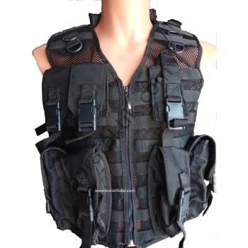 Keleş Hücum Yeleği 6 Lı Fileli Fermuarlı Siyah (Plakalıklı)