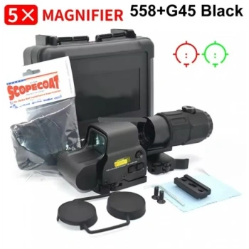 Markasız 558 Beyaz Camlı Reddot ve G45 5x Magnifier Replika Holografig Nişangah Airsoft ve 36 KB içindir