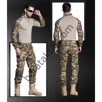 Multicam Combat Tişört ve Pantolon Dizlikli Kamuflaj Takımı