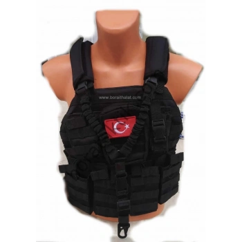 Siyah Hücum Yeleği SIG HK33 G3 MPT76 Ak47 Göbek Üstü (Plakalıklı)