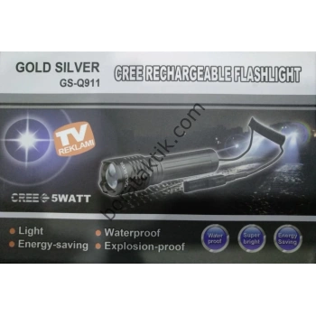 Tüfek Feneri Kablolu Zoomlu Şarjlı ORTA BOY Cree 5 Parça