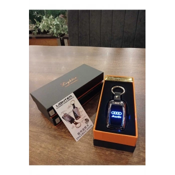 Usb Şarjlı Audi Anahtarı Görünümlü Fenerli Premium Elektronik Çakmak Audi Anahtarlık (siyah)
