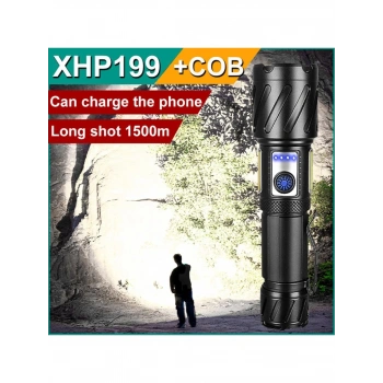 UZUN Menzil Tüfek Feneri LEd Zoomlu Şarjlı Büyük BOY 1500 METRE,Süper XHP199 En Güçlü LED El Feneri XHP90 Yüksek Güç Torch Işığı Şarj Edilebilir Taktik El Feneri 18650 USB Kamp