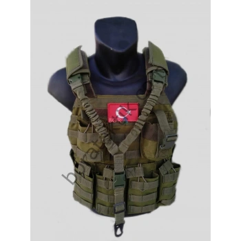 Yeşil Hücum Yeleği hk33 G3 MPT76 Ak47 Göbek Üstü (Plakalıklı)