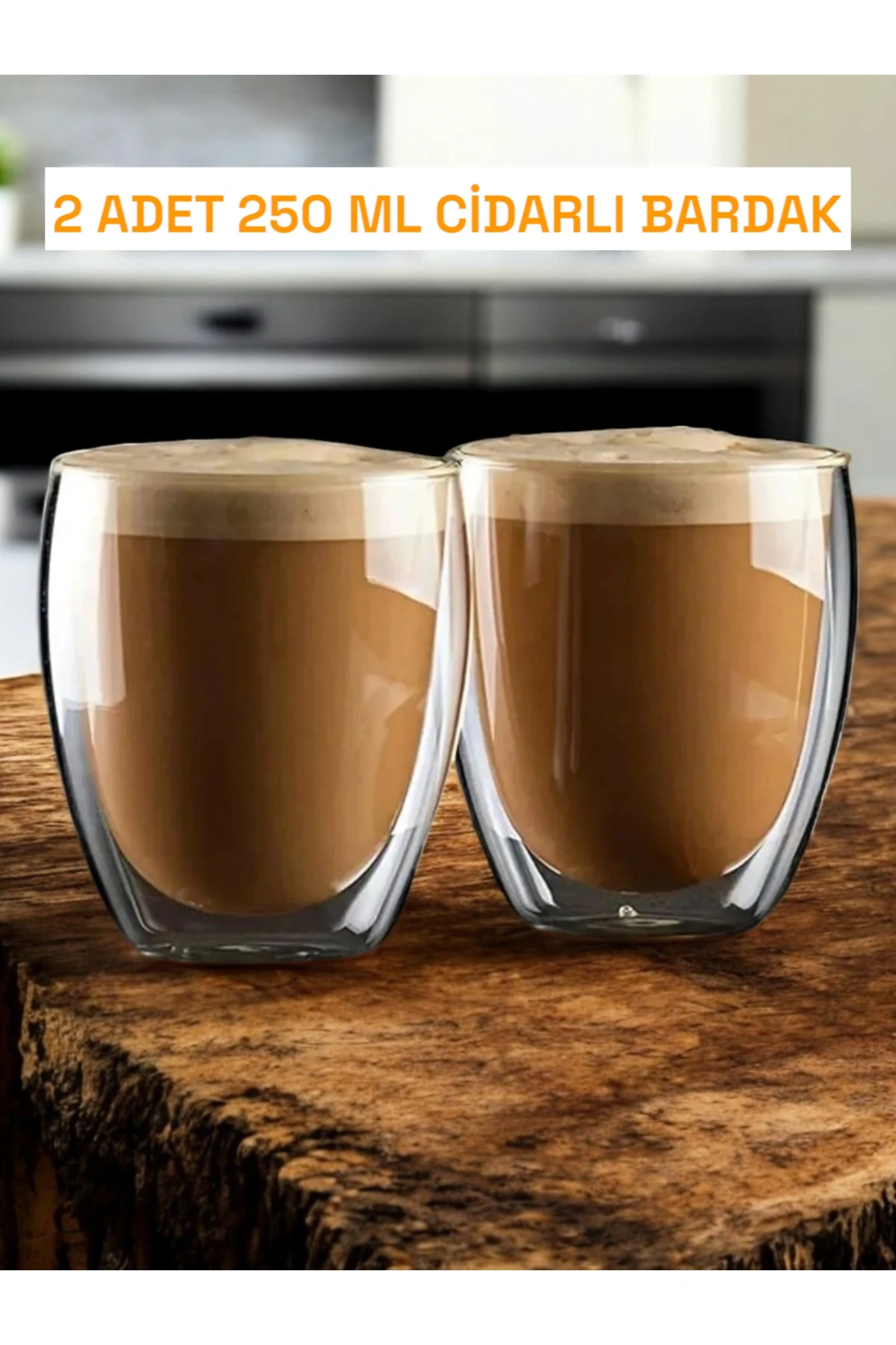 2 Li Çift Cidarlı Bardak Seti Kahve Sunum Bardağı Latte Espresso Cam Bardak 250 ml