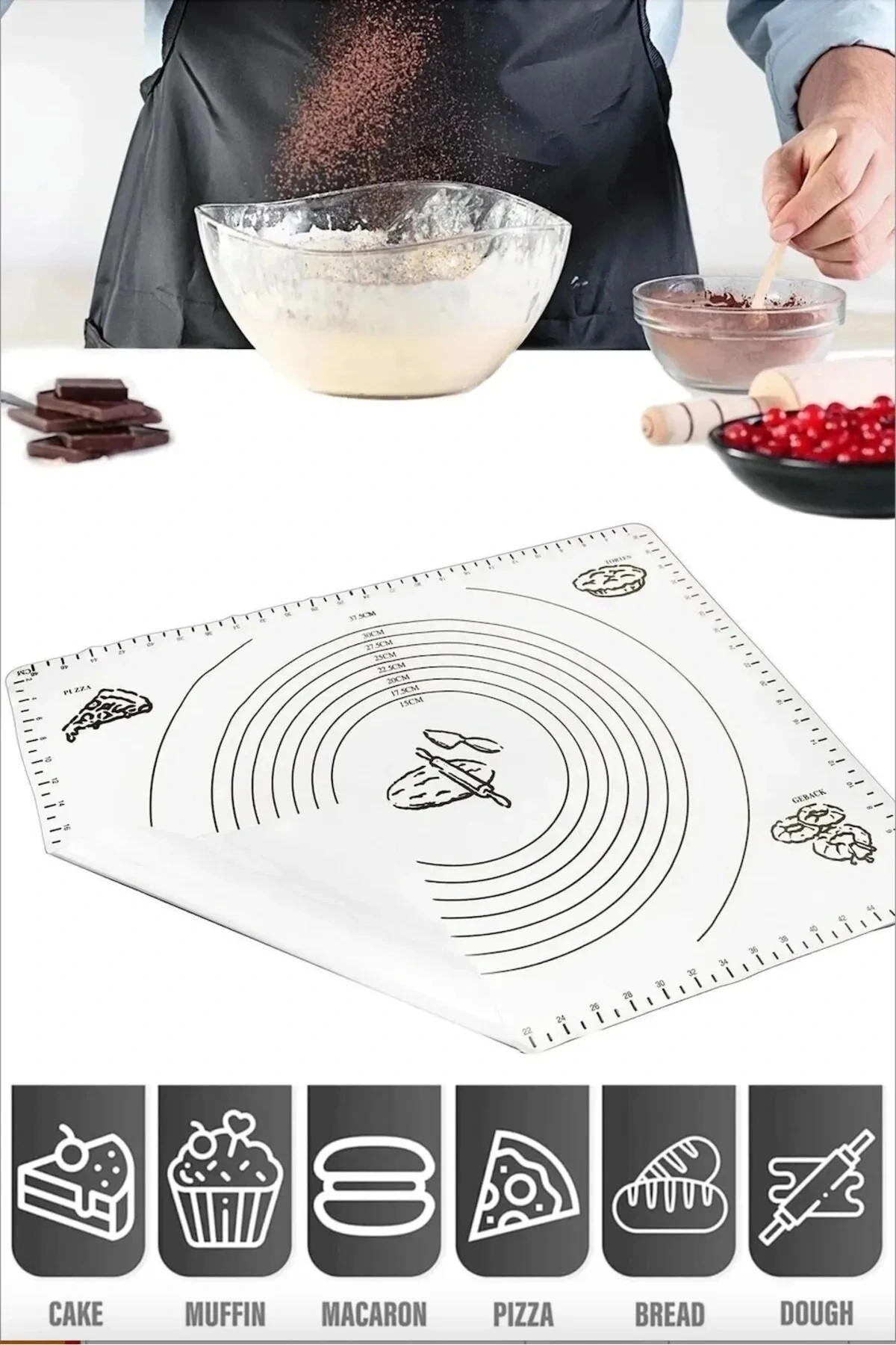 Silikon Büyük Boy Hamur Açma Altlığı Isıya Dayanıklı Hamur Yoğurma Matı 65*45