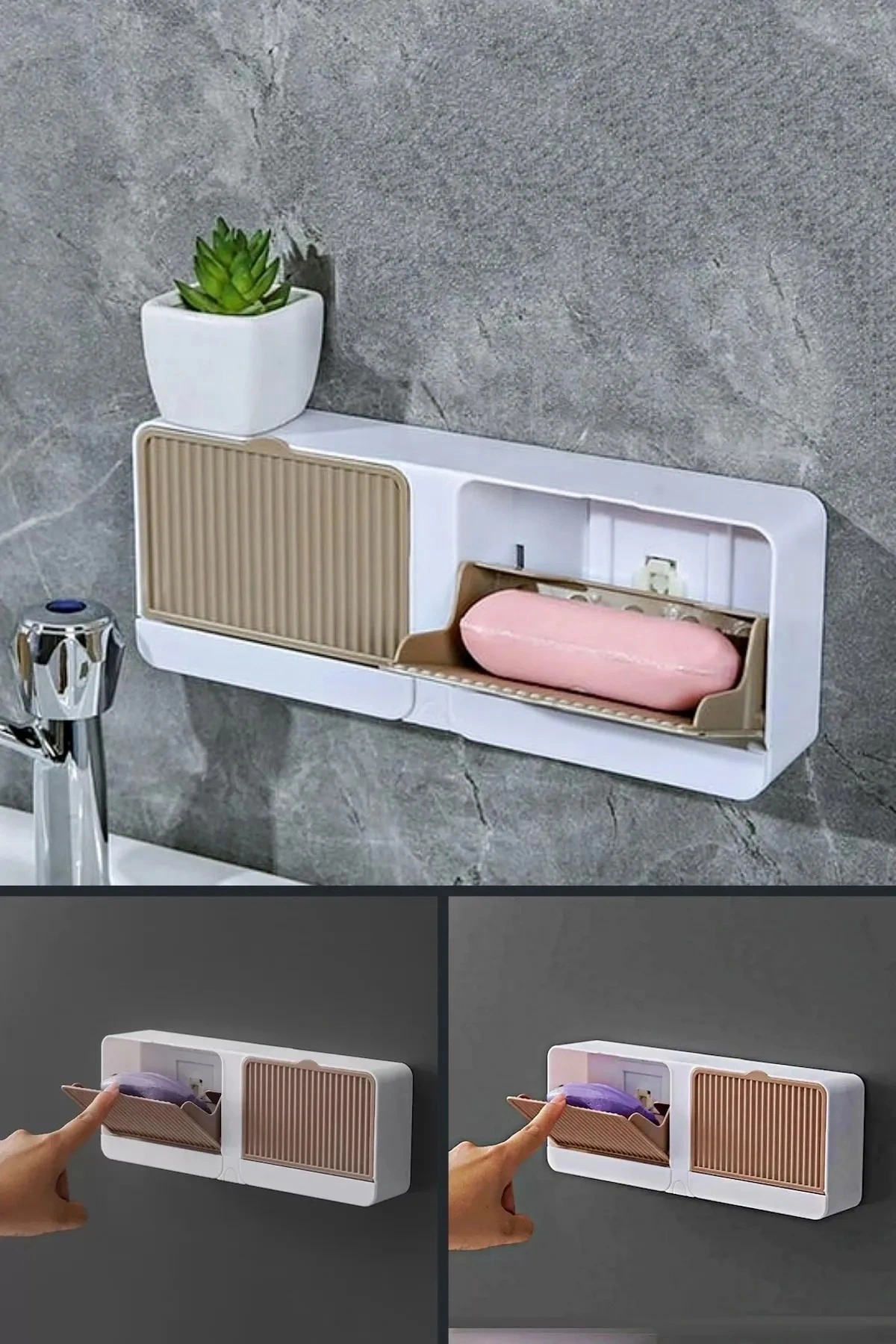 2 Bölmeli Katı Sabunluk Güçlü Yapışkanlı Duvara Monte Mutfak Banyo Organizer