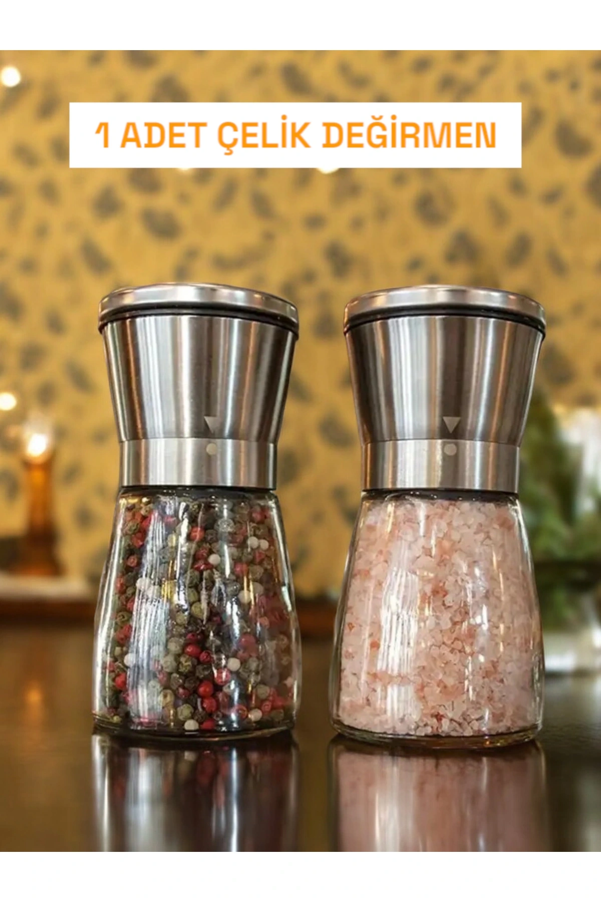 Karabiber Tuz Değirmeni Cam Gövdeli Paslanmaz Çelik Kapaklı 13 Cm