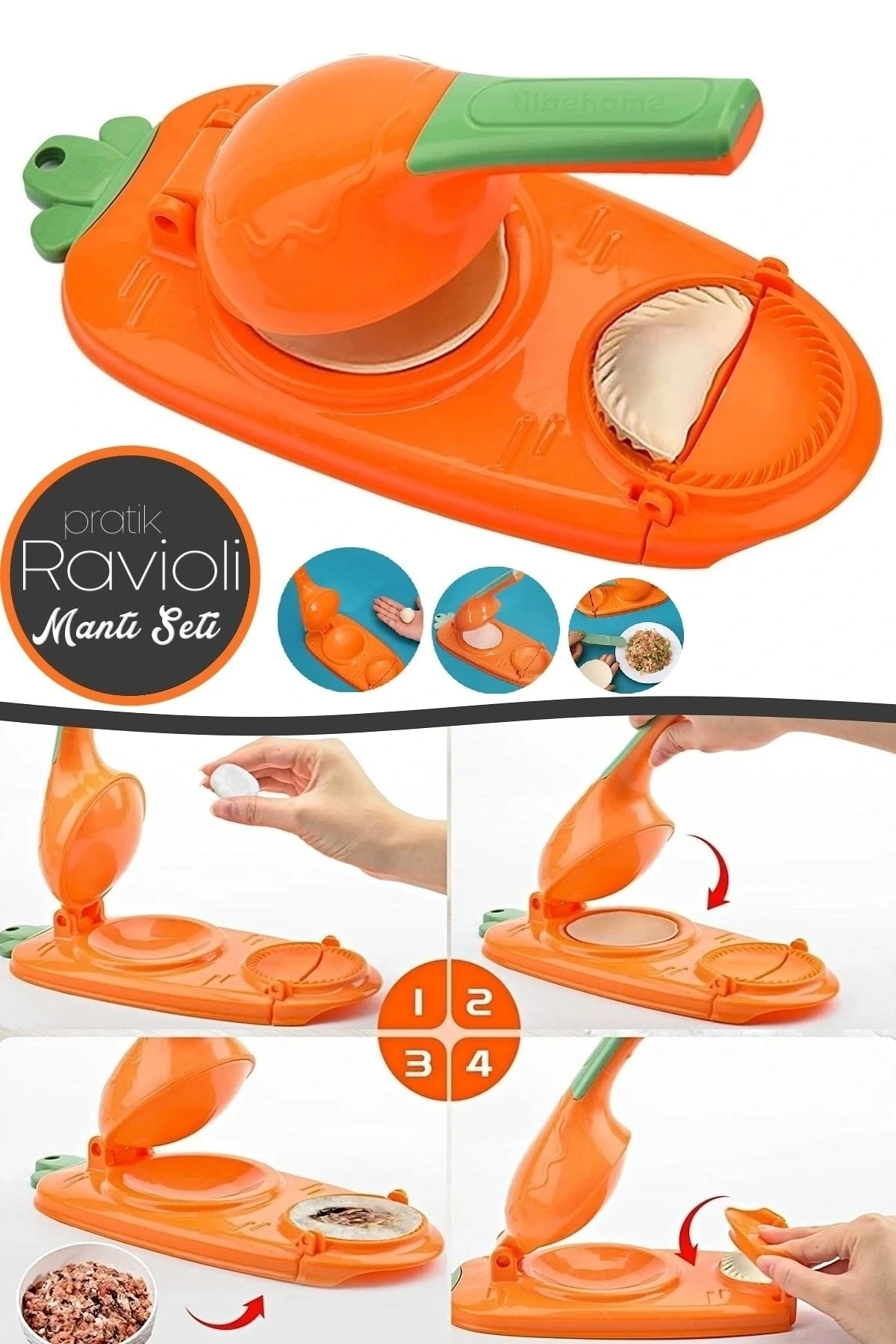 Mantı Ravioli Kalıbı Hamur Presi Hamuriçi Hazırlama Aparatı 2+1 Pratik Mutfak Hamur Açma Aleti