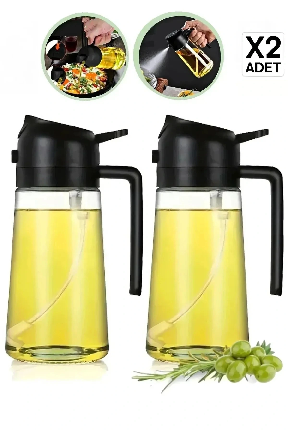 2li Çift Fonksiyonlu Sprey Yağdanlık  Zeytinyağı Sıvıyağ Şişesi  450ml
