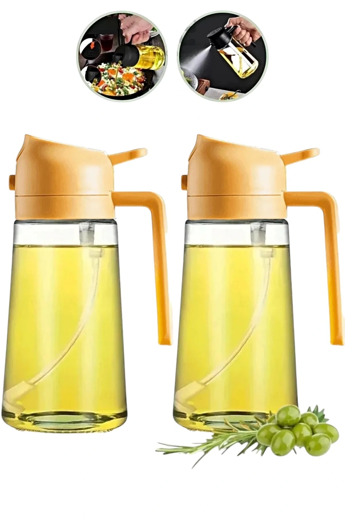 2Li Sprey Yağdanlık Cam 450ml Zeytinyağı Sıvıyağ Şişe Sprey Yağdanlık Turuncu