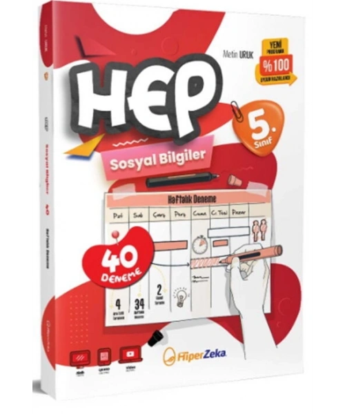 2025 BASKI  Hiper Zeka Yayınları 5. Sınıf Hep Sosyal Bilgiler 40 Haftalık Deneme