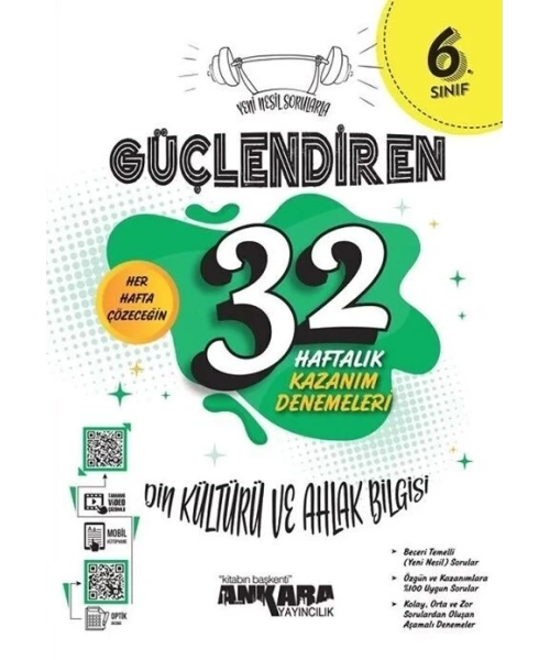 Ankara Yayıncılık 6. Sınıf Din Kültürü ve Ahlak Bilgisi Güçlendiren 32 Haftalık Kazanım Denemeleri