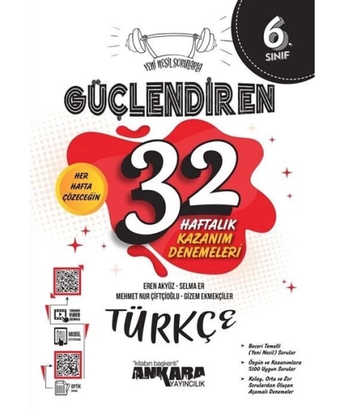 Ankara Yayıncılık 6. Sınıf Türkçe Güçlendiren 32 Haftalık Kazanım Denemeleri