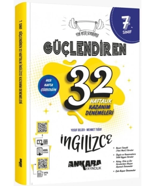 Ankara Yayıncılık 7. Sınıf İngilizce Güçlendiren 32 Haftalık Kazanım Denemeleri