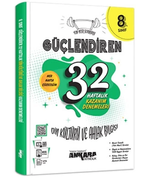 Ankara Yayıncılık 8. Sınıf Din Kültürü ve Ahlak Bilgisi Güçlendiren 32 Haftalık Kazanım Denemeleri