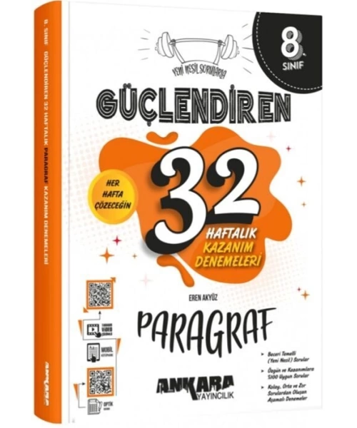 Ankara Yayıncılık 8. Sınıf Paragraf Güçlendiren 32 Haftalık Kazanım Denemeleri