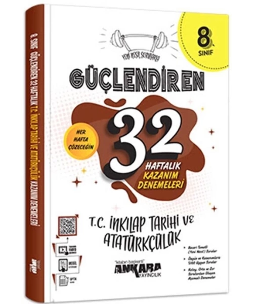 Ankara Yayıncılık 8. Sınıf T.C. İnkılap Tarihi ve Atatürkçülük Güçlendiren 32 Haftalık Kazanım Denemeleri