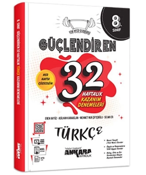 Ankara Yayıncılık 8. Sınıf Türkçe Güçlendiren 32 Haftalık Kazanım Denemeleri