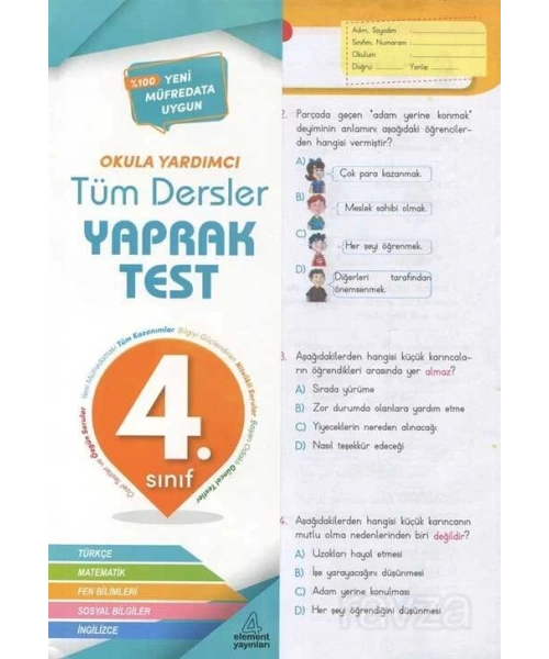 ELEMENT YAYINLARI 4 SINIF TÜM DERSLER YAPRAK TEST