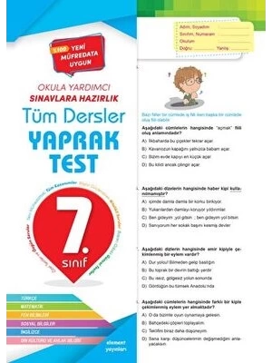 ELEMENT YAYINLARI 7 SINIF TÜM DERSLER YAPRAK TEST