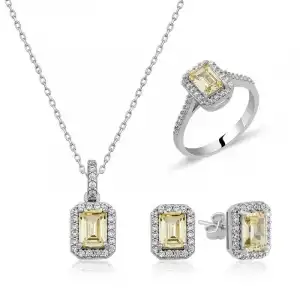 ​gümüş Baget Sarı Topaz Taşlı Bayan Set