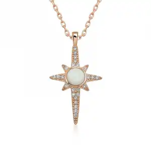 ​gümüş Beyaz Opal Taşlı Kuzey Yıldızı Kolye